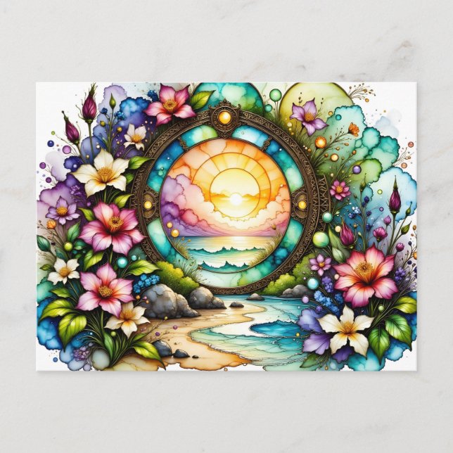 Colorful Wildflowers Ocean Portal Postcard (Front)