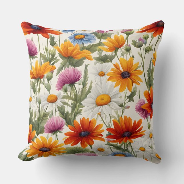 Colorful Wildflowers of Summer Throw Pillow (Front)