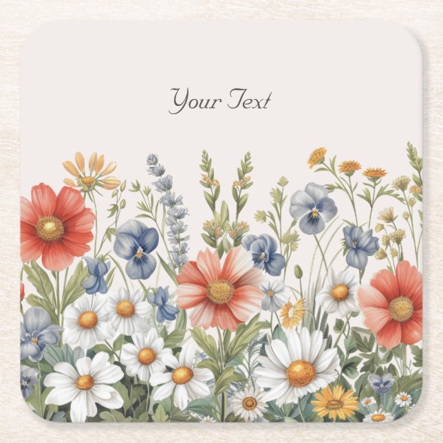 Colorful Wildflowers Paper Coaster (Front)