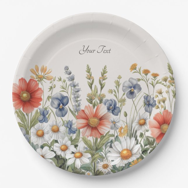 Colorful Wildflowers Paper Plate (Front)