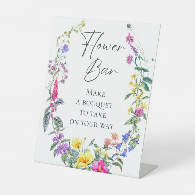 Colorful Wildflowers Party Make Bouquet Flower Bar Pedestal Sign (Front)
