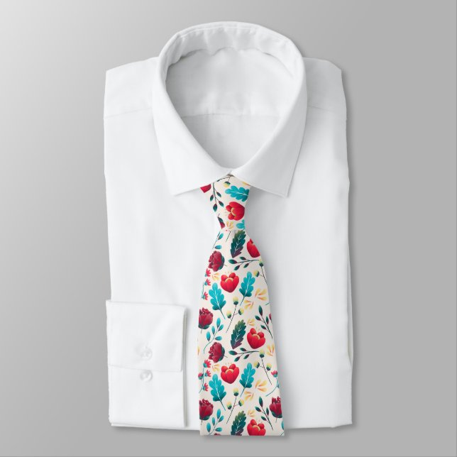 Colorful Wildflowers Pattern Neck Tie (Tied)