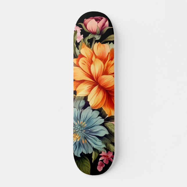 Colorful Wildflowers Pattern Skateboard  (Front)