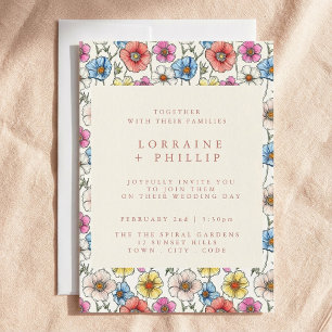 Colorful wildflowers pattern wedding invitation