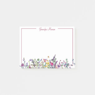 Colorful wildflowers personalized post-it notes