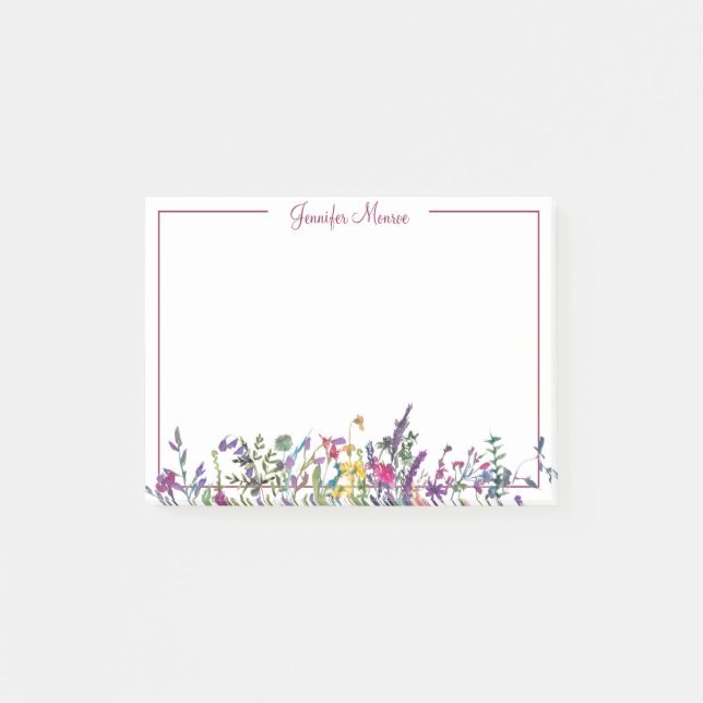 Colorful wildflowers personalized post-it notes (Front)