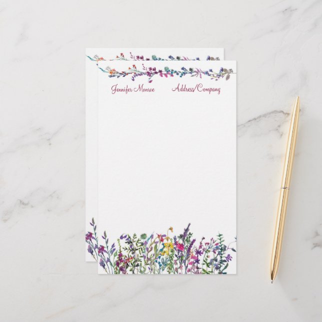 Colorful wildflowers personalized stationery (Front/Back In Situ)