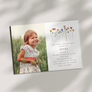 Colorful Wildflowers Photo Kids Birthday Party Invitation