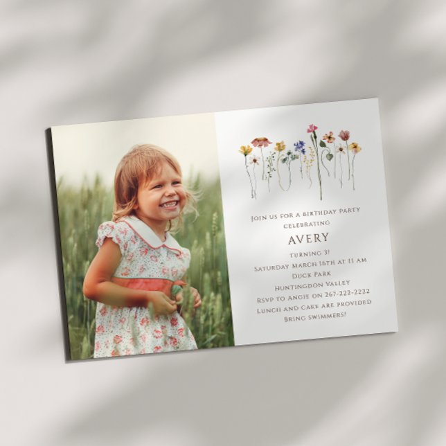 Colorful Wildflowers Photo Kids Birthday Party Invitation (Creator Uploaded)