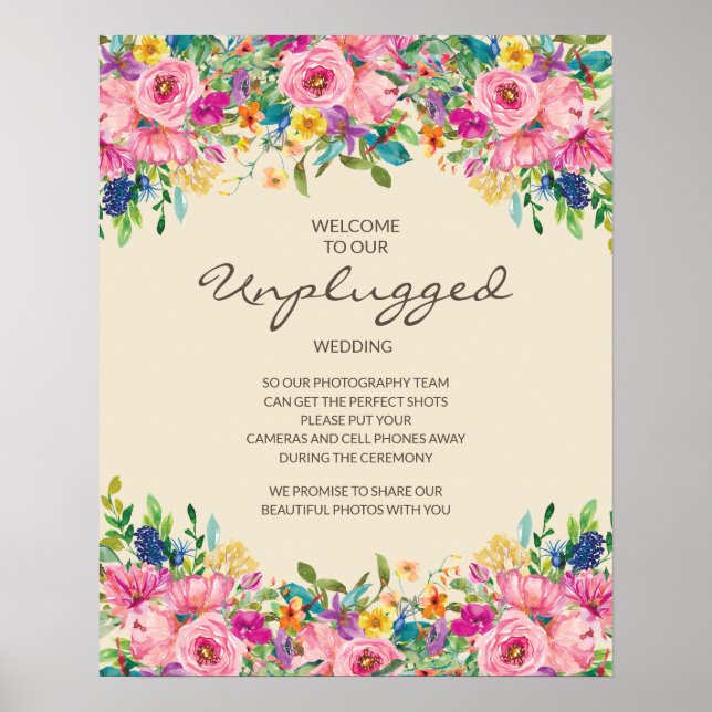 Colorful Wildflowers Pink Blue Yellow Unplugged  Poster (Front)