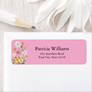 Colorful Wildflowers Pink Return Address Label