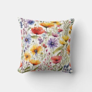 Colorful Wildflowers Poppies And Daisies Throw Pillow
