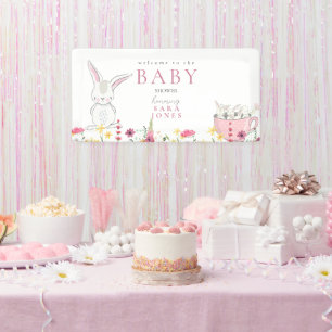 Colorful Wildflowers Rabbit Baby Shower Banner