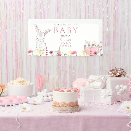 Colorful Wildflowers Rabbit Baby Shower  Banner