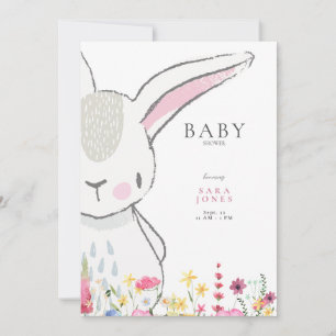 Colorful Wildflowers Rabbit Baby Shower Invitation