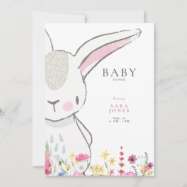 Colorful Wildflowers Rabbit Baby Shower  Invitation (Front)