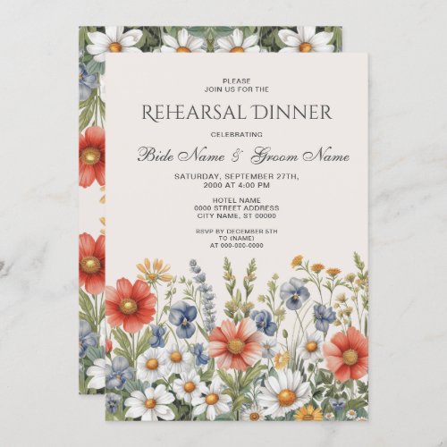 Colorful Wildflowers Rehearsal Dinner Invitation