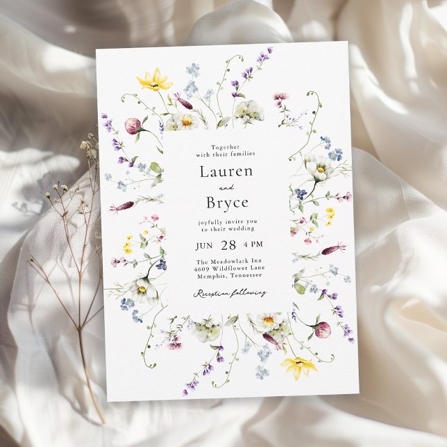 Colorful Wildflowers Romantic Botanical Wedding Invitation (Available in both printed and instant download digital formats.)