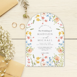 Colorful Wildflowers Rustic Garden Arch Wedding  Invitation