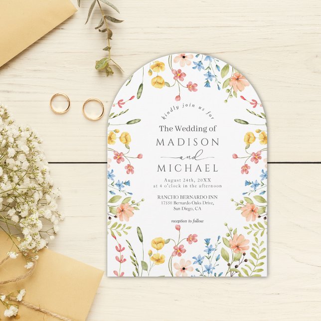 Colorful Wildflowers Rustic Garden Arch Wedding  Invitation (Creator Uploaded)