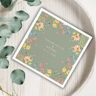 Colorful Wildflowers Sage Garden Wedding Napkins