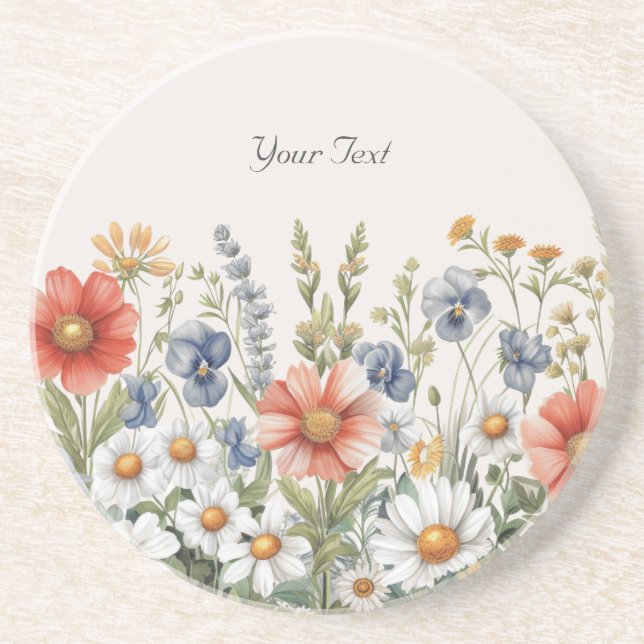 Colorful Wildflowers Sandstone Coaster (Front)