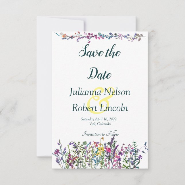 Colorful wildflowers save the date invitation (Front)