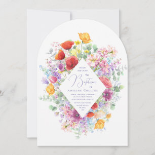 Colorful Wildflowers Simple Floral Baptism Invitation
