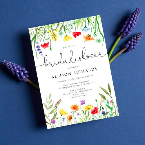 Colorful wildflowers spring bridal shower invitation
