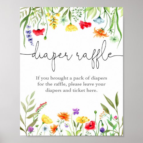 Colorful wildflowers spring Diaper raffle sign