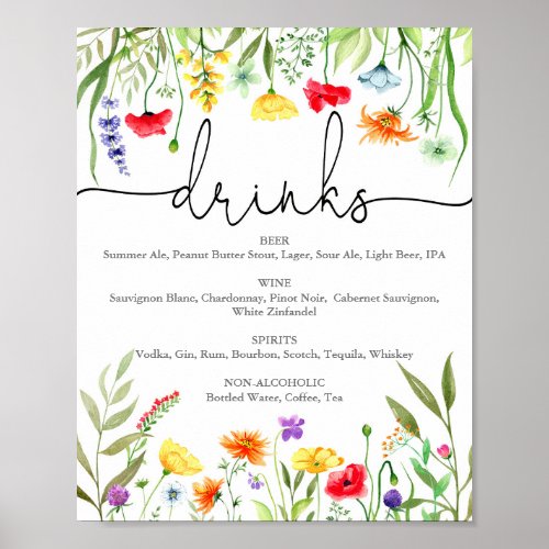 Colorful wildflowers spring drinks sign