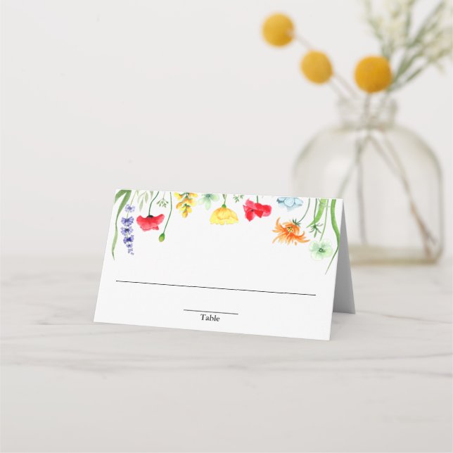 Colorful wildflowers spring florals place card (Front)