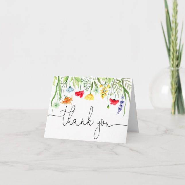 Colorful wildflowers spring florals Thank You Card (Front)