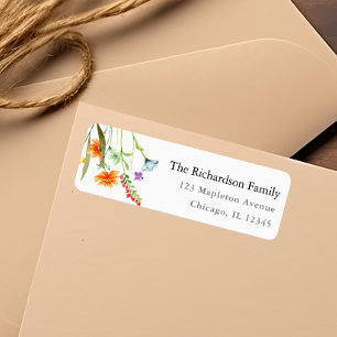 Colorful wildflowers spring florals watercolors label