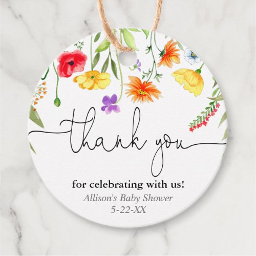 Colorful wildflowers spring thank you favor tags