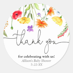 Colorful wildflowers spring thank you stickers