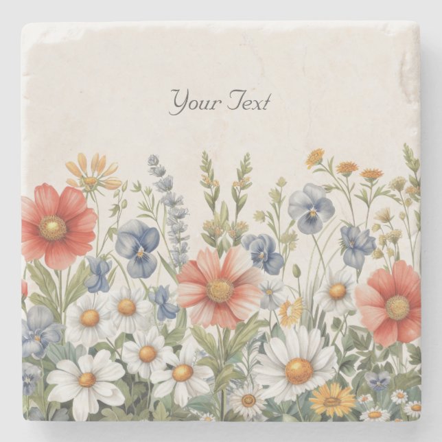 Colorful Wildflowers Stone Coaster (Front)