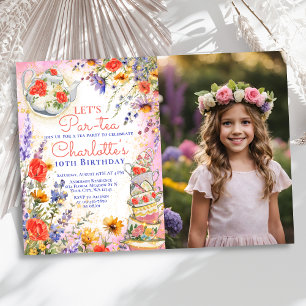 Colorful Wildflowers Tea Party Birthday Photo Invitation
