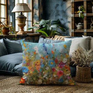 Colorful Wildflowers Throw Pillow