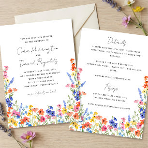 Colorful Wildflowers Two Sided Wedding Invitation