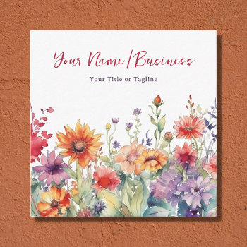 Colorful Wildflowers Vibrant Flower Garden Floral Square Business Card by JustYourBusiness at Zazzle