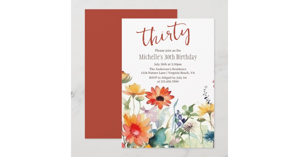 Colorful Wildflowers Vibrant Flowers 30th Birthday Invitation | Zazzle