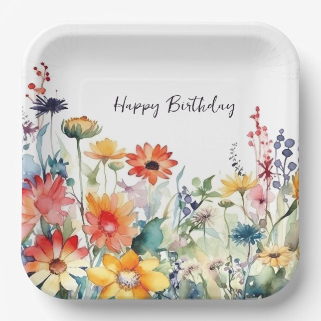 Colorful Wildflowers Vibrant Flowers Birthday Paper Plates (Front)