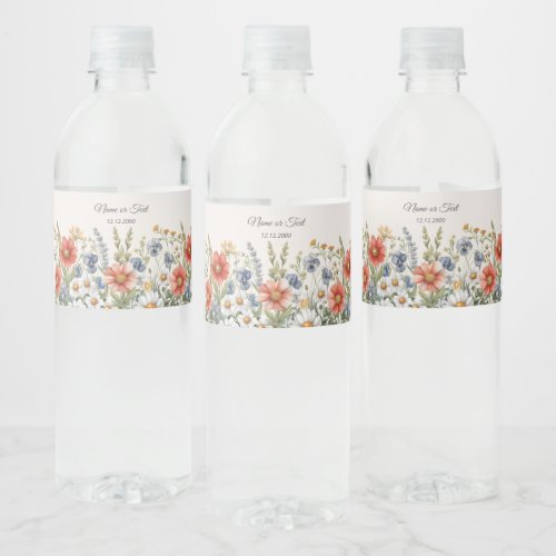 Colorful Wildflowers Water Bottle Label