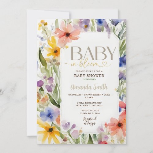 Colorful Wildflowers Watercolor Baby Shower Invitation