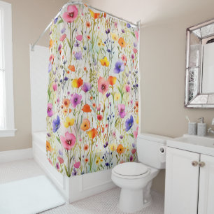 Colorful wildflowers watercolor shower curtain
