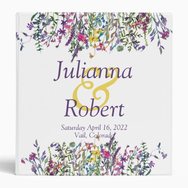 Colorful wildflowers  wedding  3 ring binder (Front)