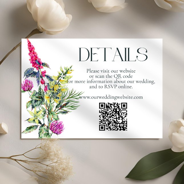 Colorful Wildflowers Wedding Details QR Code Enclosure Card (Creator Uploaded)