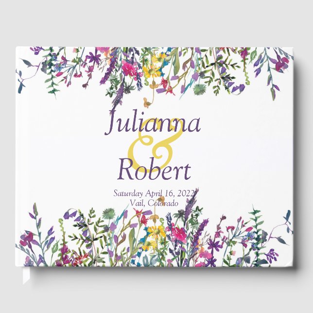 Colorful wildflowers  wedding  guest book (Front)