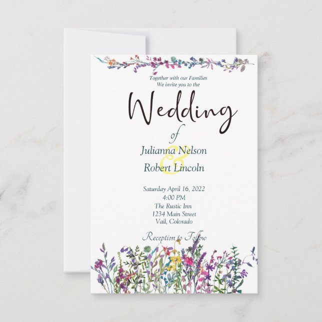 Colorful wildflowers wedding invitation (Front)